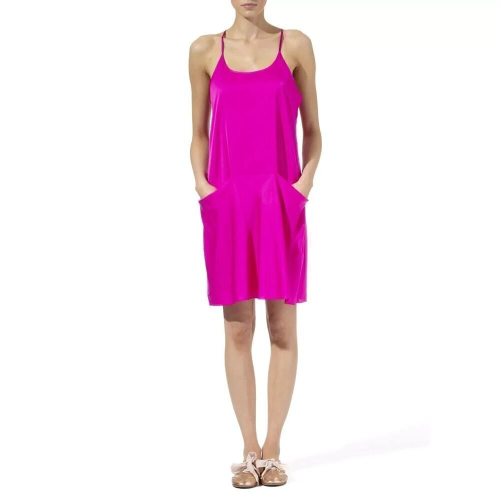 Theory Silk Alesandra Slip Dress with Pockets Fuchsia Magenta Pink US 4